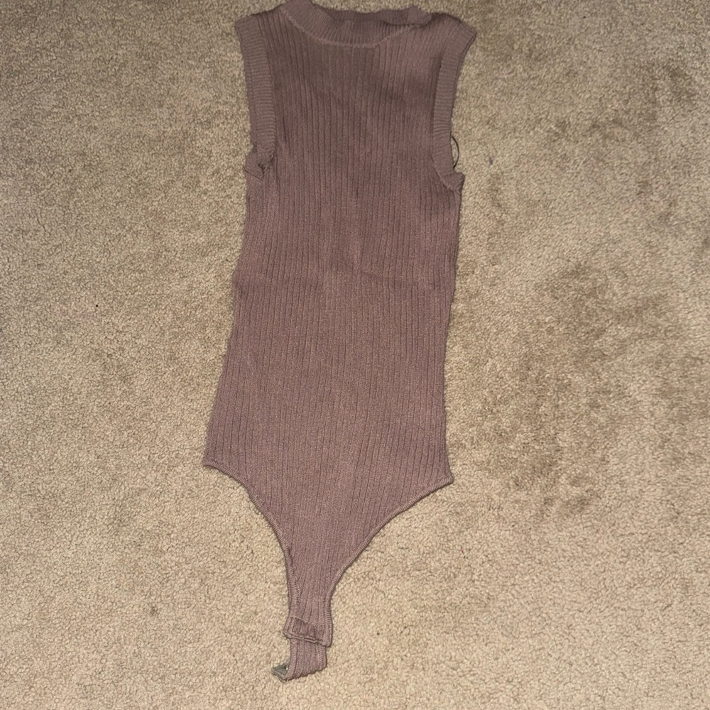 Altar'd State Ribbed Sleeveless Bodysuit - Mauve